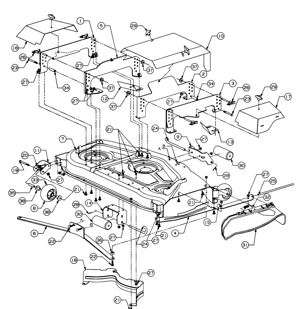 48 Inch Floating Deck Diagram and Parts List for 4815F-PRO 556C465M100 Cub Cadet Lawn Mower